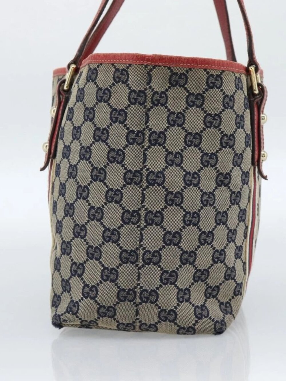 GUCCI GG Canvas Sherry Line Tote Bag Navy Gold 137396 Auth 183069 - Picture 5 of 16